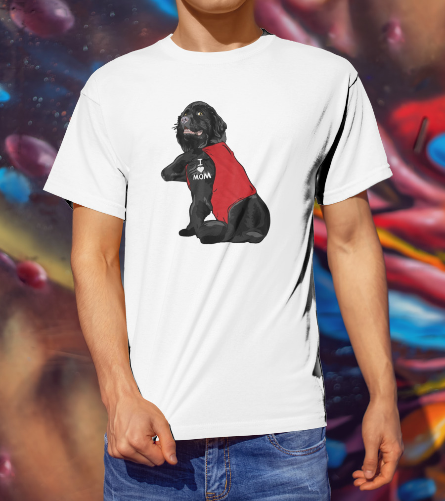 Newfoundland Dog I Love Mom Red Vest Tattoo T-Shirt