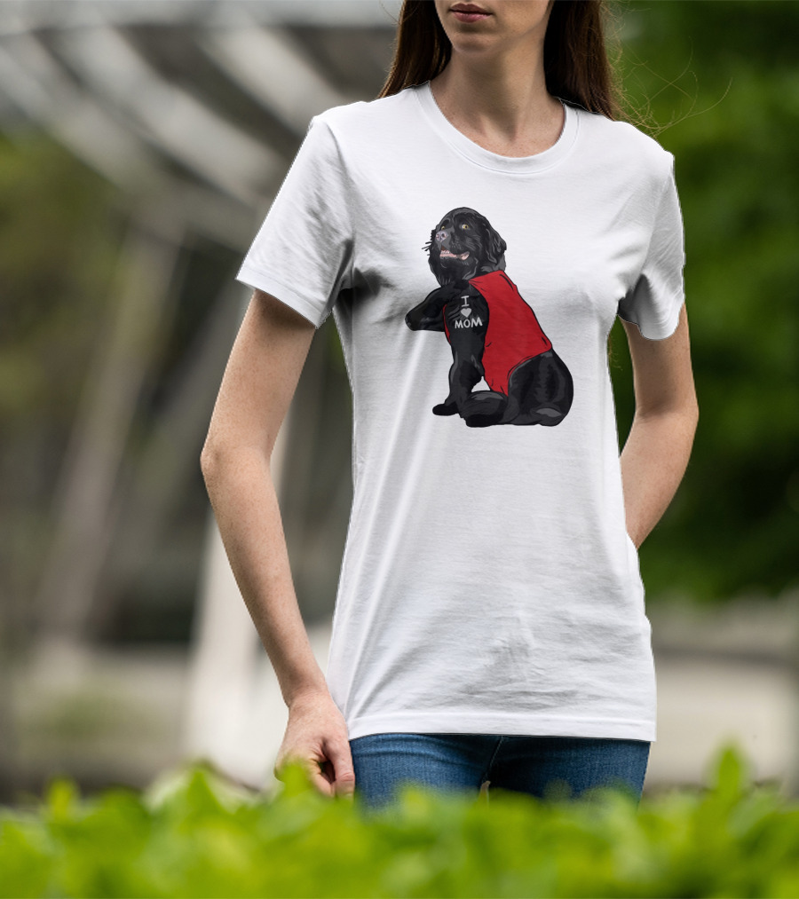Newfoundland Dog I Love Mom Red Vest Tattoo T-Shirt