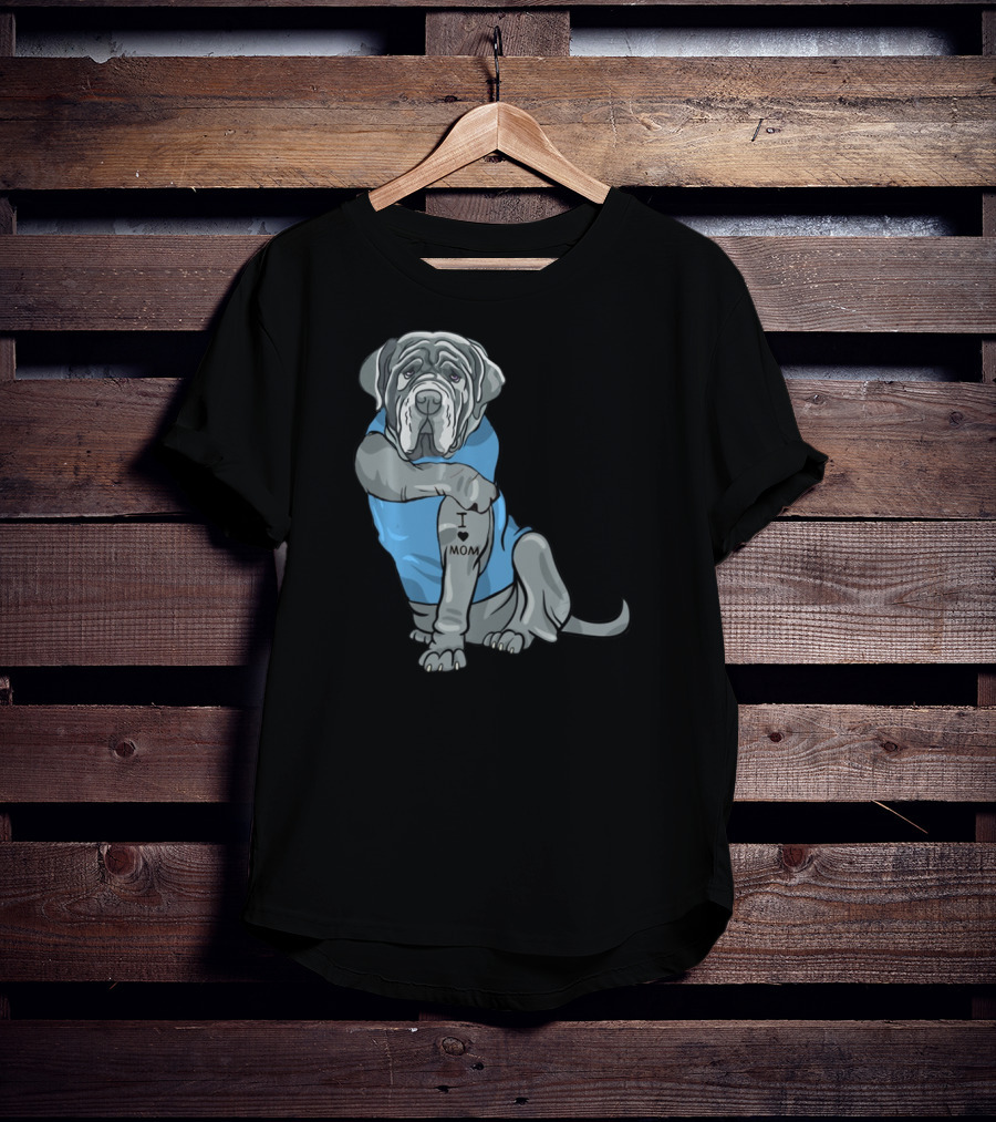 Neapolitan Mastiff I Love Mom Tattoo Dog Wearing Blue T-Shirt