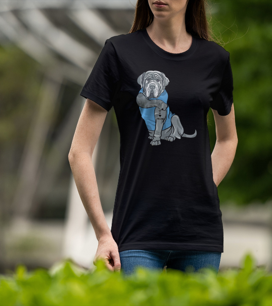 Neapolitan Mastiff I Love Mom Tattoo Dog Wearing Blue T-Shirt
