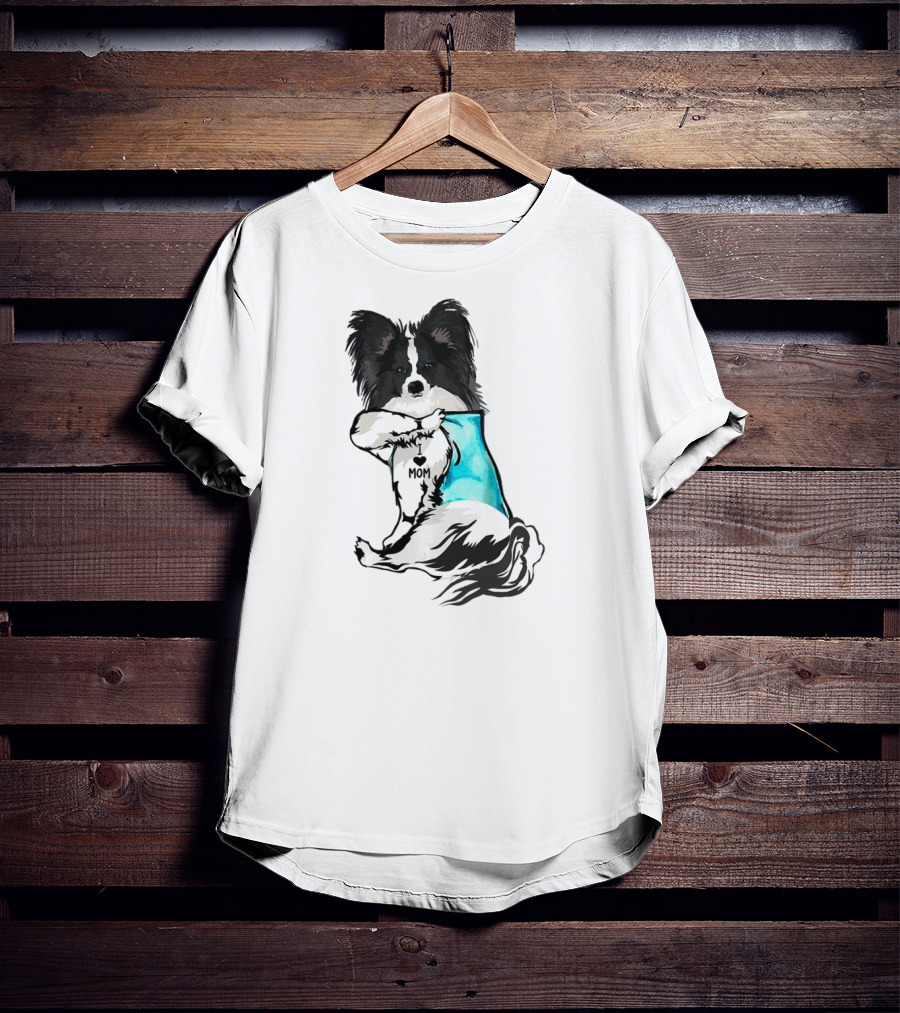 Papillon Dog I Love Mom Tattoo T-Shirt