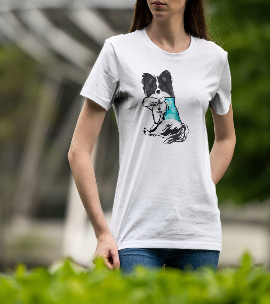 Papillon Dog I Love Mom Tattoo T-Shirt