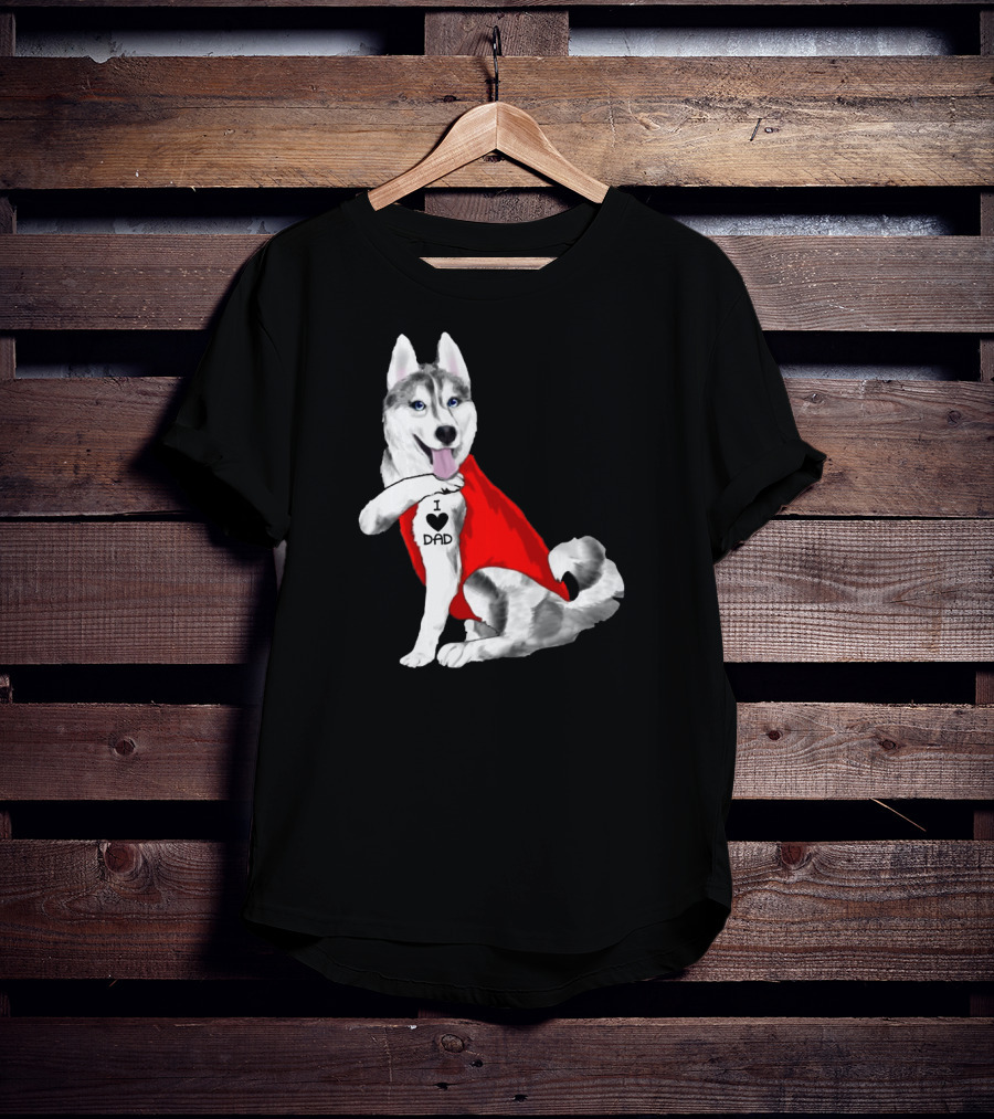 I Love Dad Husky Dog In Red Cape T-Shirt