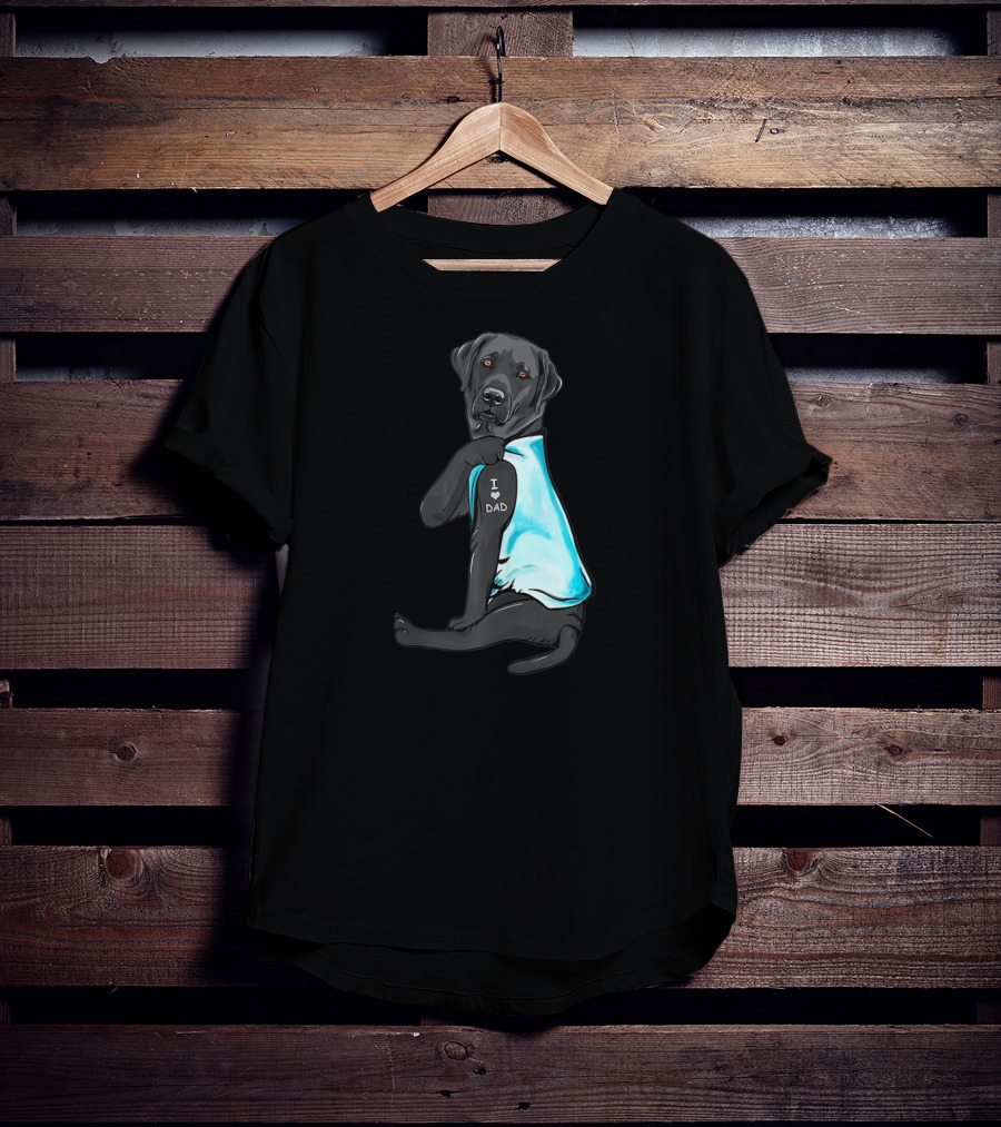 I Love Dad Black Labrador Wearing Blue T-Shirt
