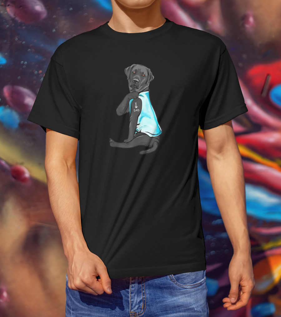 I Love Dad Black Labrador Wearing Blue T-Shirt