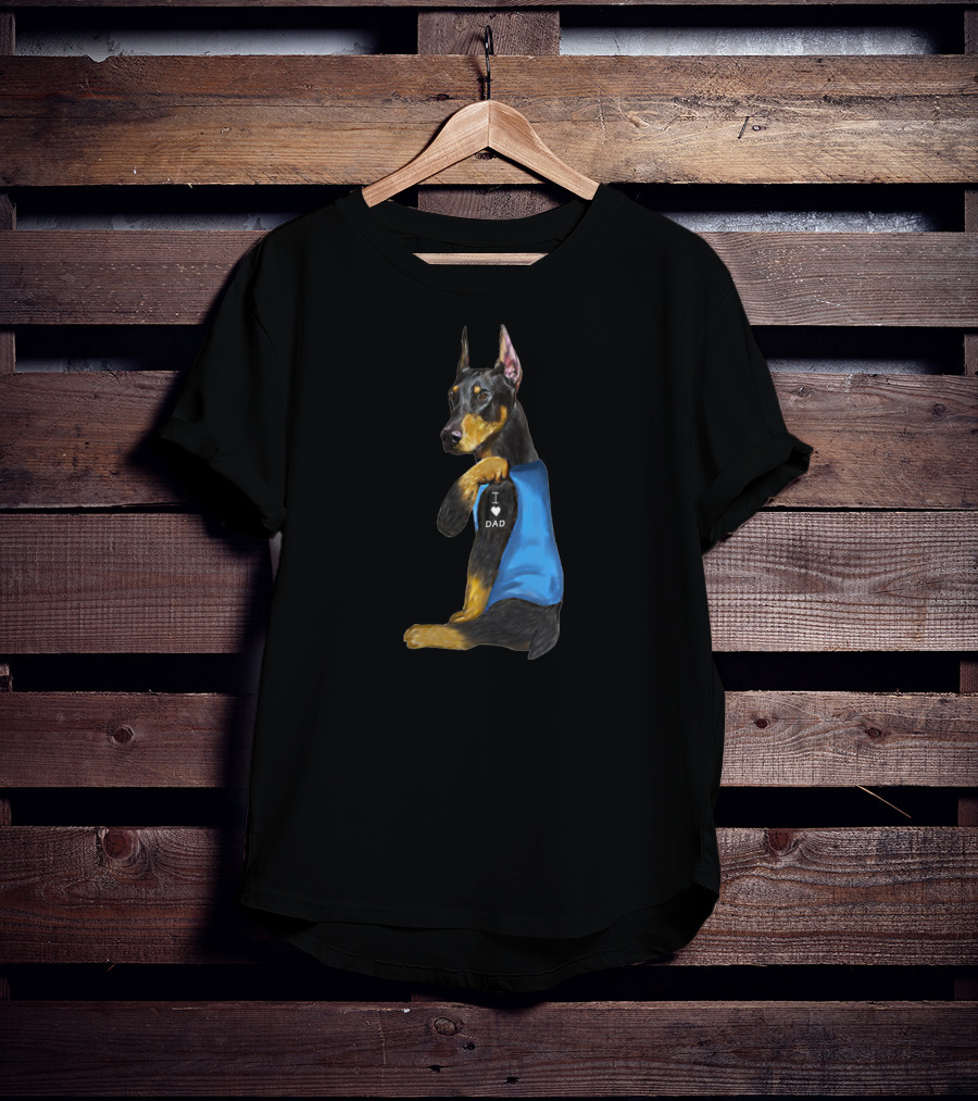 Dobermann I Love Dad Wearing Blue Vest T-Shirt