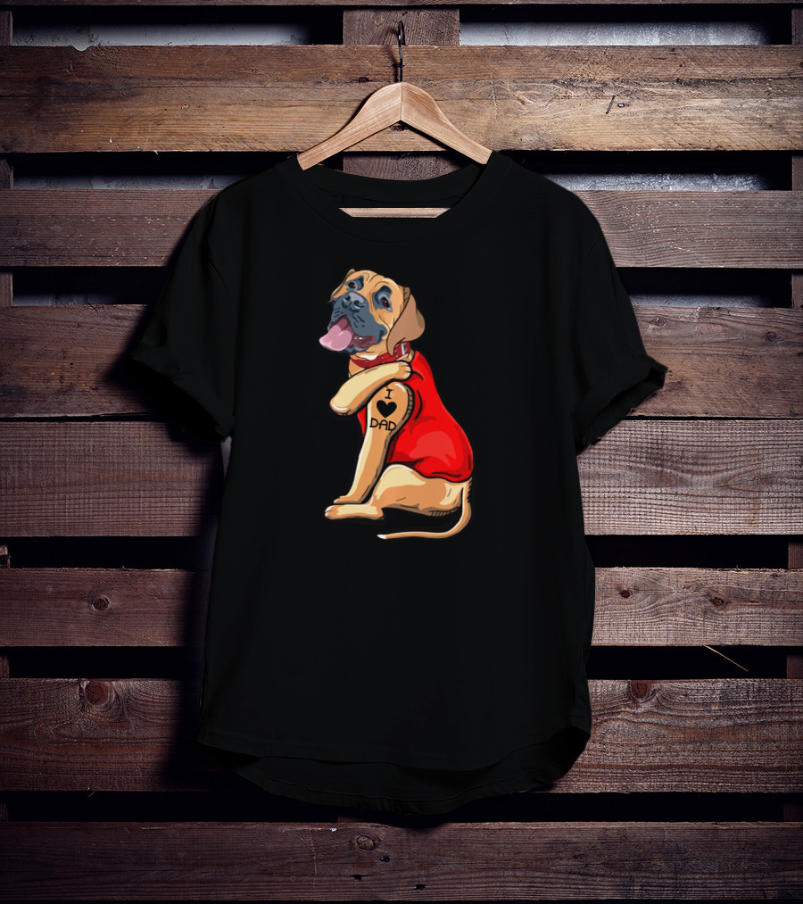 I Love Dad English Mastiff Dog Tattoo Heart T-Shirt