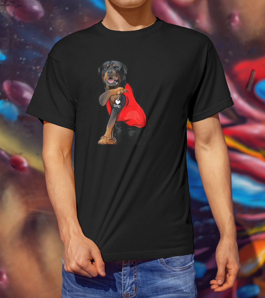 Rottweiler Dog I Love Dad Father Tattoo T-Shirt