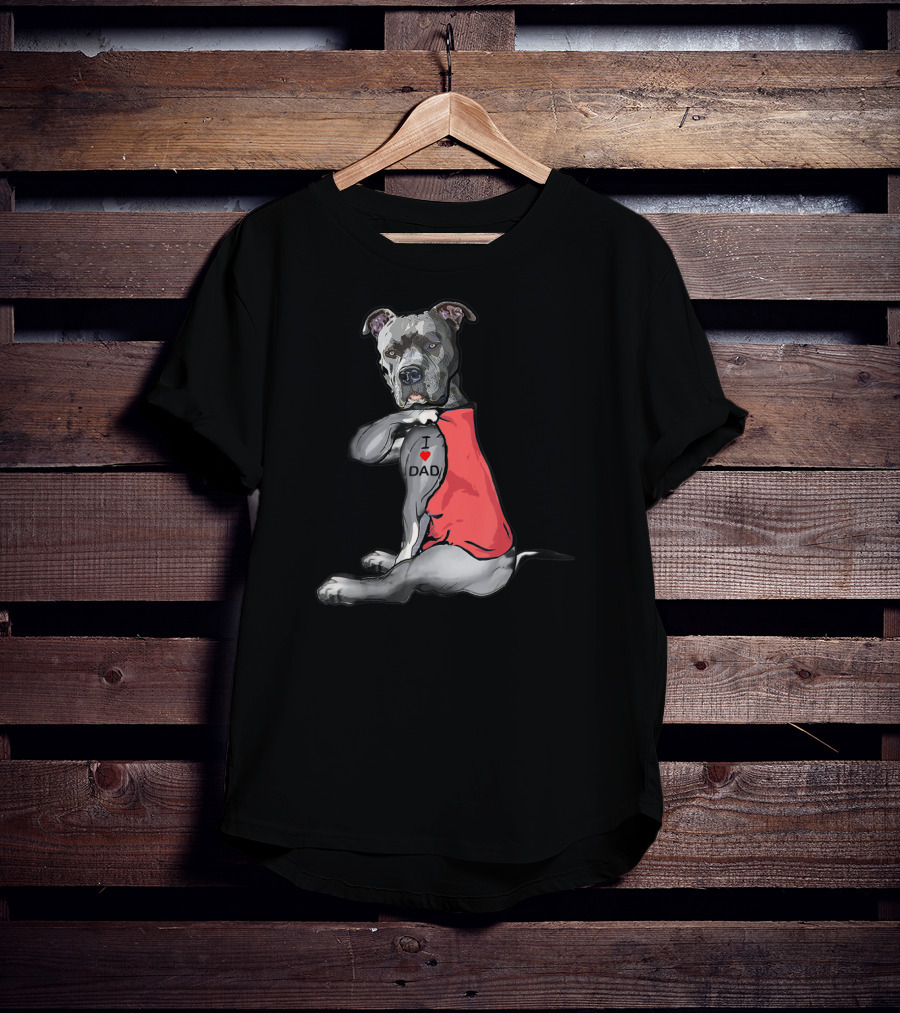 Pitbull Tattoo I Love Dad Red T-Shirt
