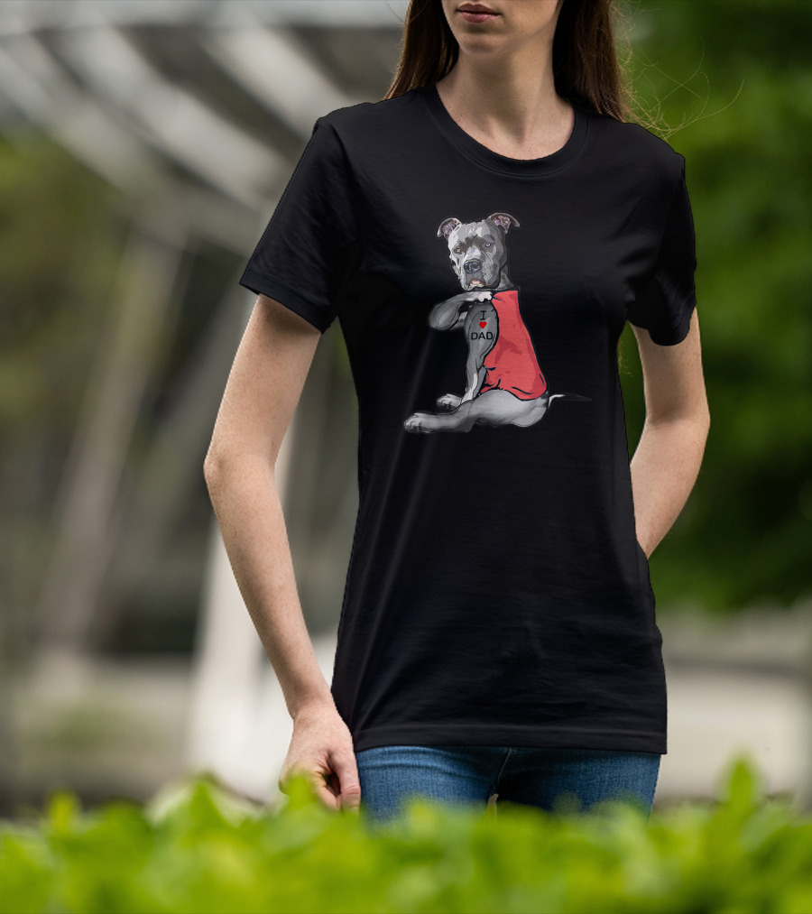 Pitbull Tattoo I Love Dad Red T-Shirt