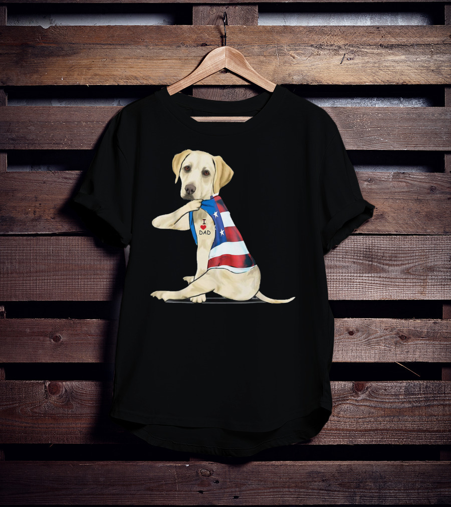Labrador Retriever I Love Dad American Flag Dog Tattoo T-Shirt