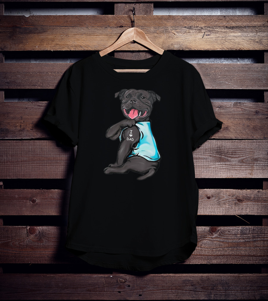 Staffordshire Bull Terrier I Love Dad Dog Blue T-Shirt