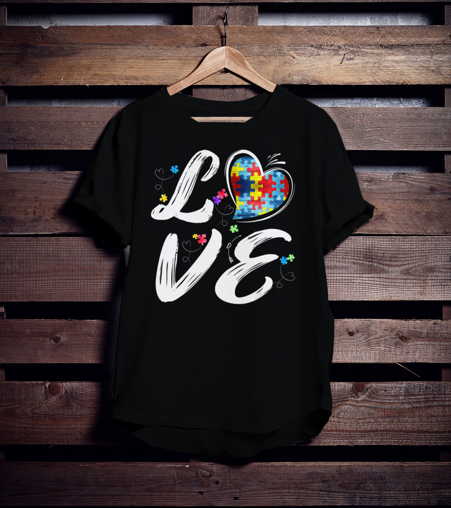 LOVE Heart Puzzle Autism Awareness T-Shirt