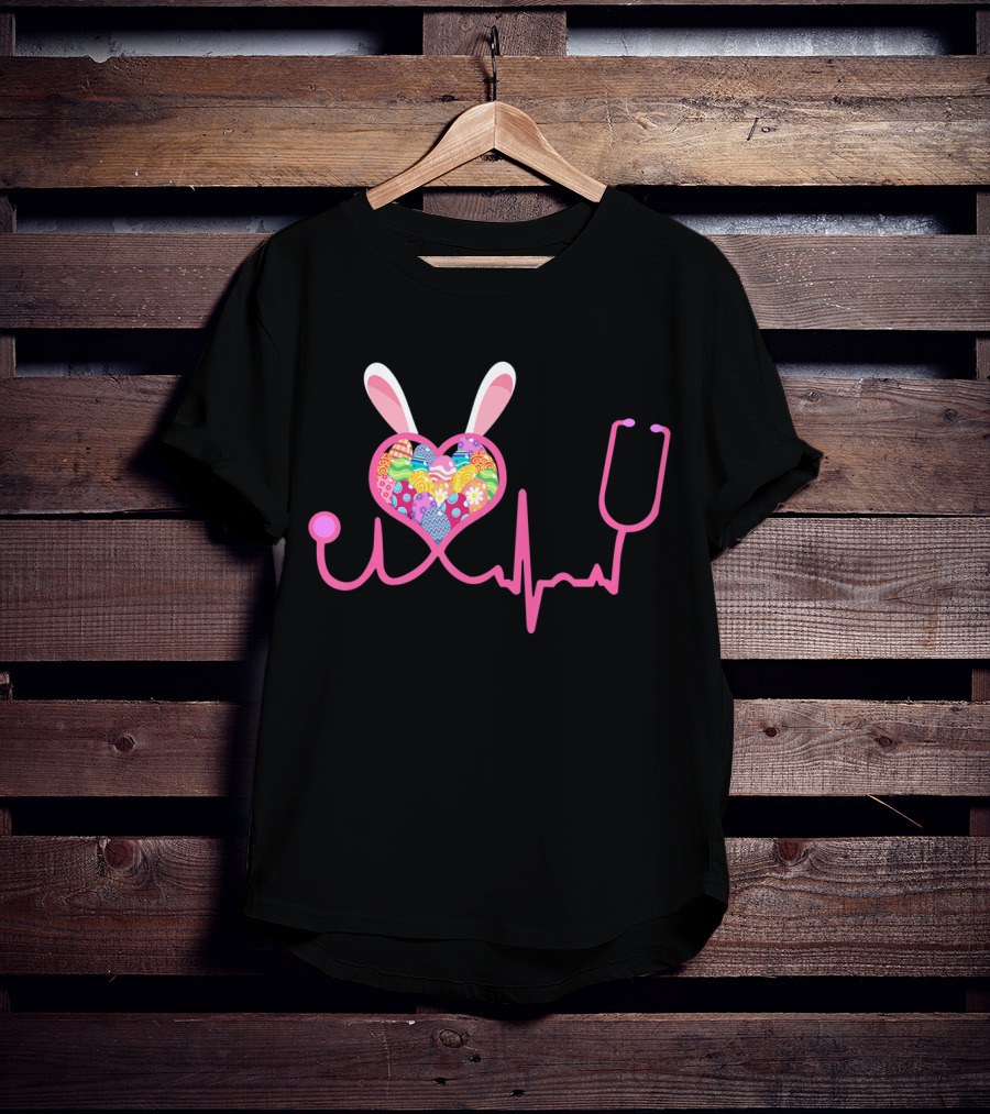 Nurse Easter Bunny Heartbeat And Stethoscope T-Shirt
