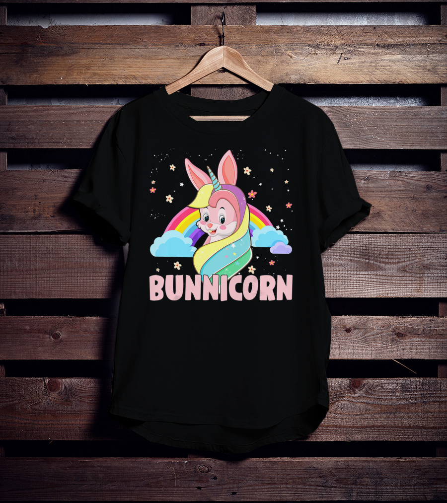 Bunnicorn Rainbow Unicorn Easter Clouds Stars T-Shirt