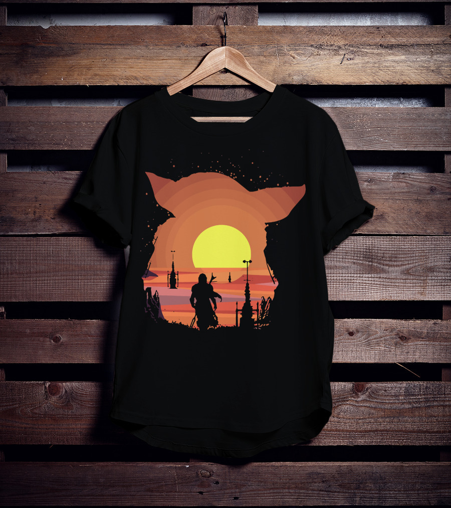 On My Way Silhouette In Baby Yoda Sunset T-Shirt
