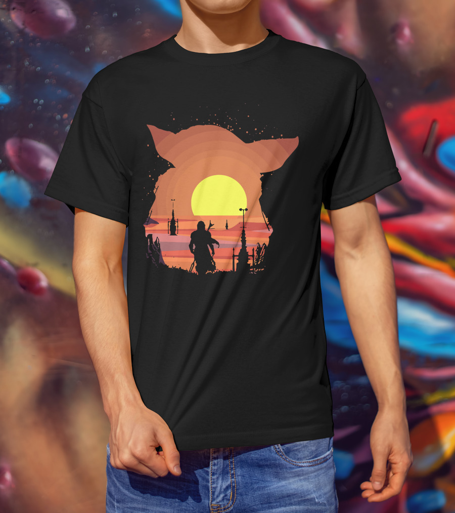 On My Way Silhouette In Baby Yoda Sunset T-Shirt