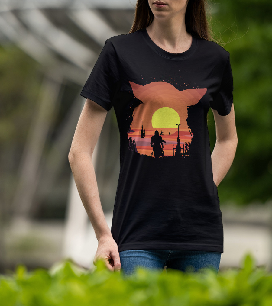On My Way Silhouette In Baby Yoda Sunset T-Shirt