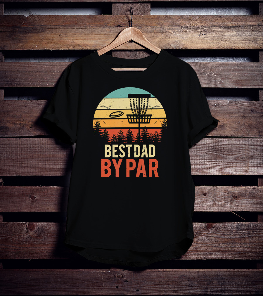 Best Dad By Par Disc Golf Retro Forest Sunset T-Shirt