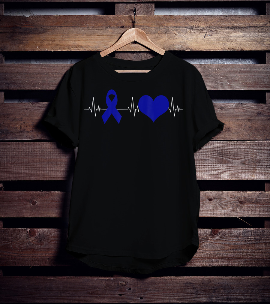 Colon Cancer Awareness Blue Ribbon Heartbeat T-Shirt