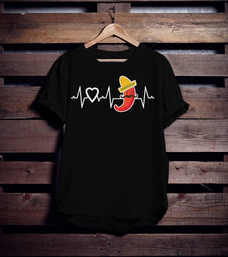 Chili Pepper Love Heartbeat Mexican Food Pepper Sombrero T-Shirt