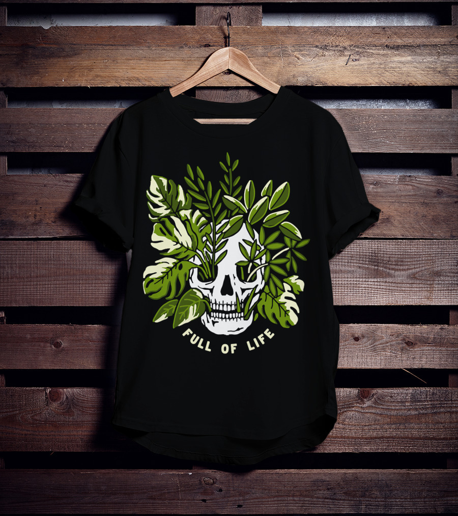 Full Of Life Skull Tree With Green Leaves Bushes T-Shirt