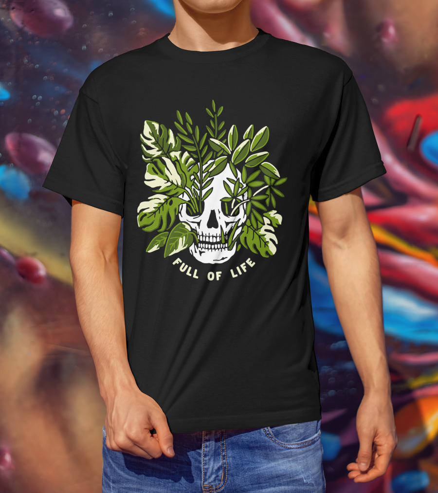 Full Of Life Skull Tree With Green Leaves Bushes T-Shirt