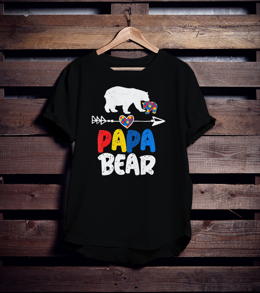 Papa Bear Autism Awareness Puzzle Arrow Heart T-Shirt