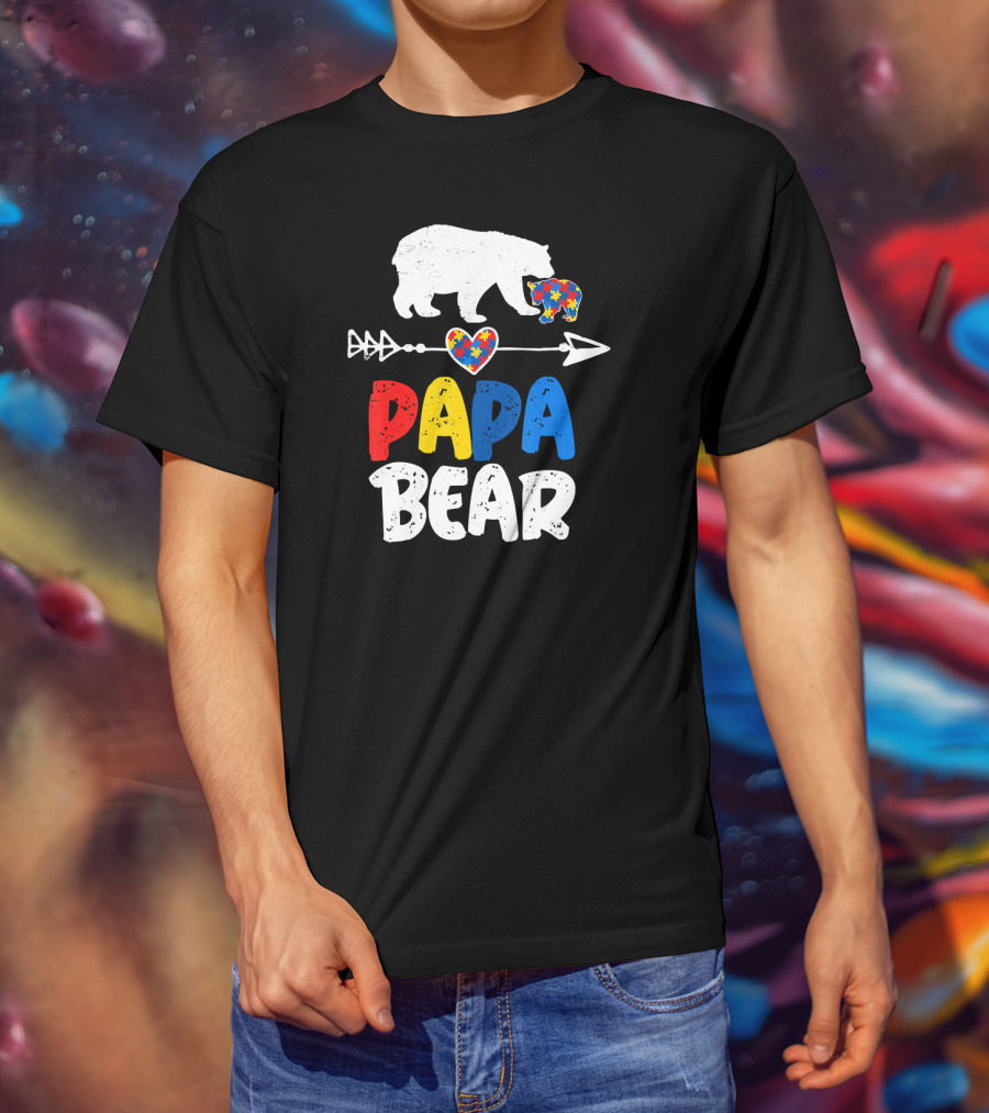 Papa Bear Autism Awareness Puzzle Arrow Heart T-Shirt