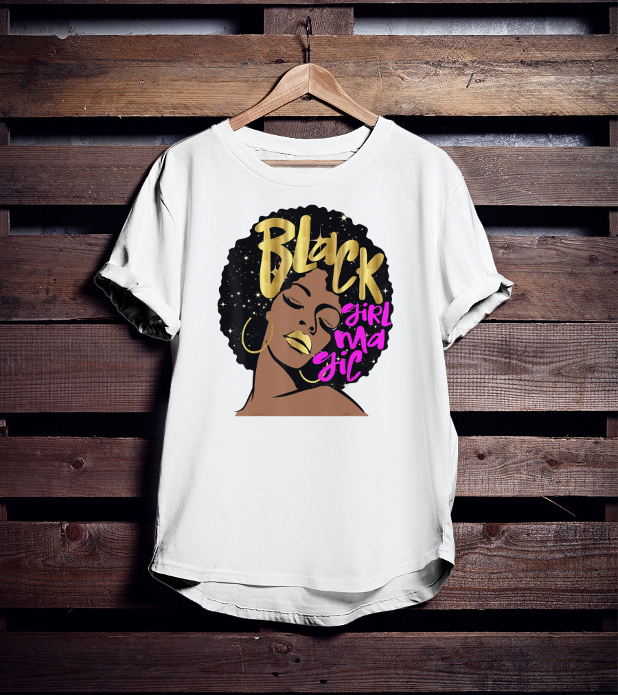 Black Girl Magic Gold Stars Afro Beauty T-Shirt