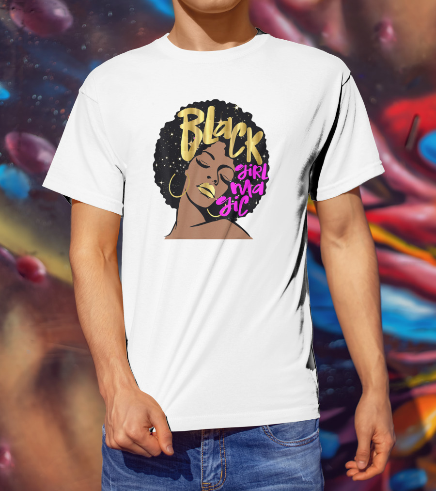 Black Girl Magic Gold Stars Afro Beauty T-Shirt