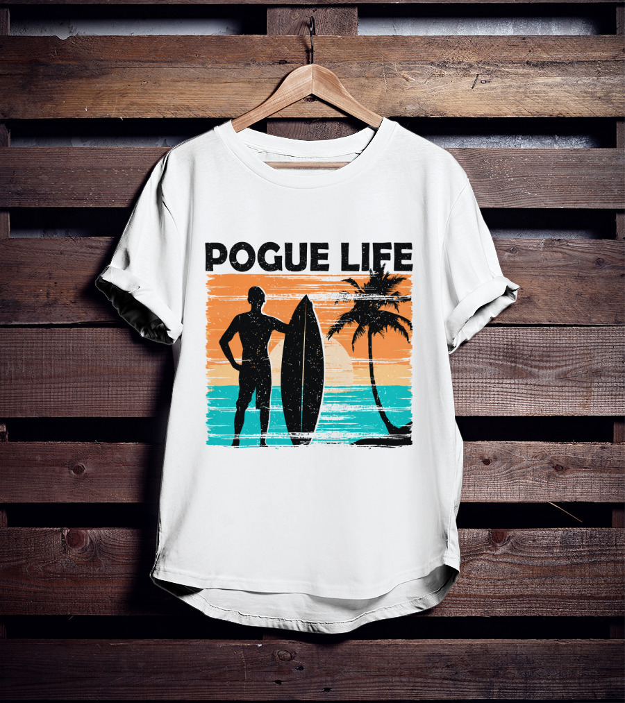 Pogue Life Outer Banks OBX Surf Silhouette Beach Sunset Palm Tree T-Shirt