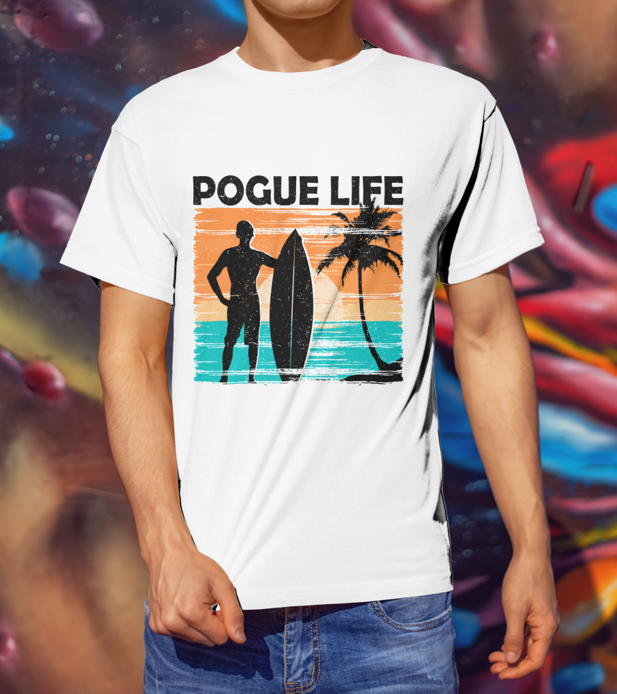 Pogue Life Outer Banks OBX Surf Silhouette Beach Sunset Palm Tree T-Shirt