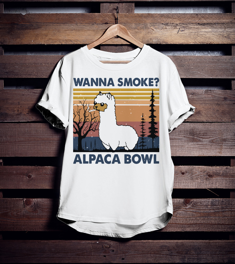 Wanna Smoke Alpaca Bowl Vintage Forest Sunset Alpaca T-Shirt