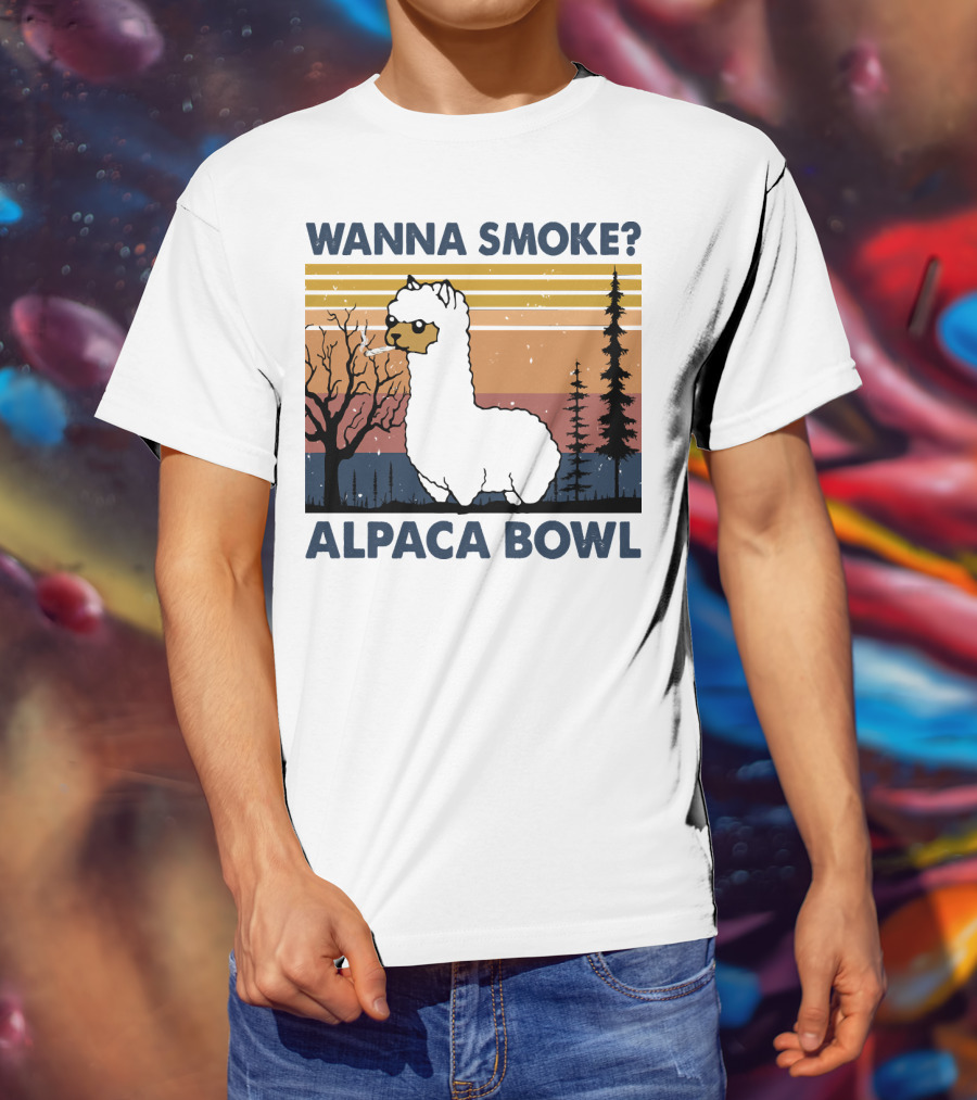 Wanna Smoke Alpaca Bowl Vintage Forest Sunset Alpaca T-Shirt