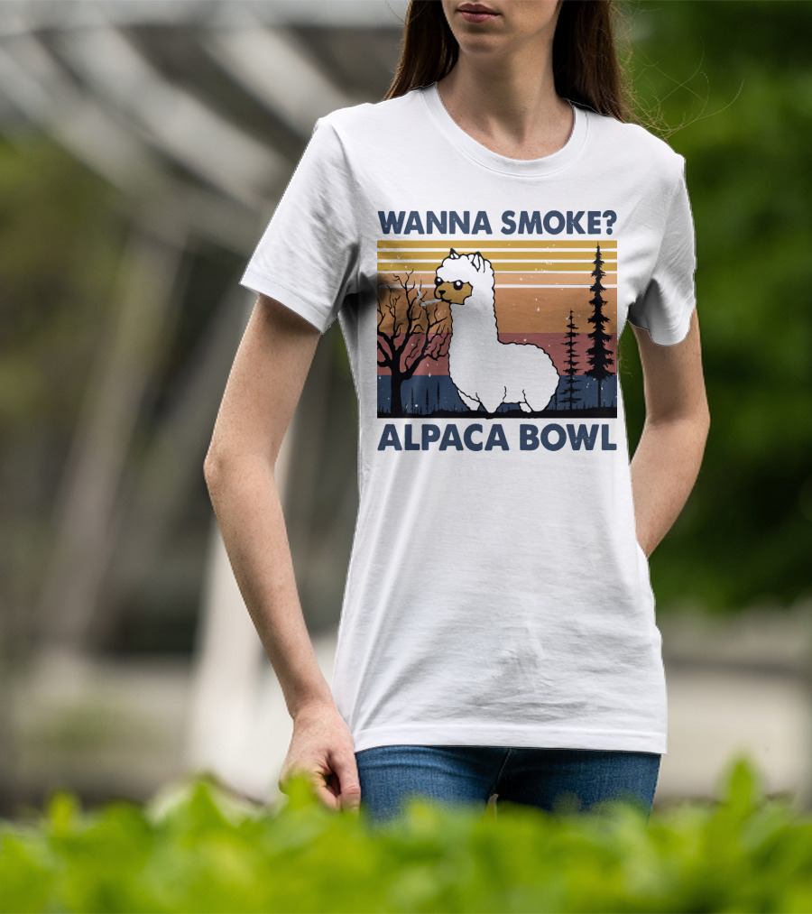 Wanna Smoke Alpaca Bowl Vintage Forest Sunset Alpaca T-Shirt