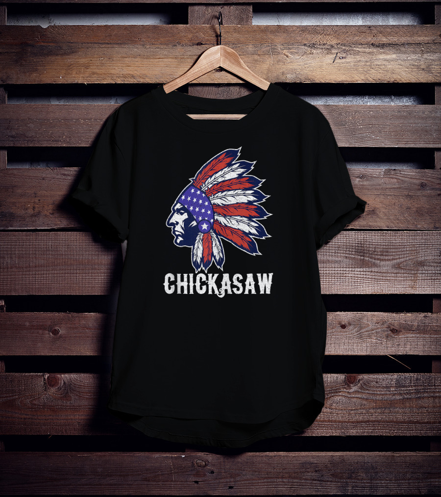 Chickasaw Native American Flag Headdress Pride T-Shirt