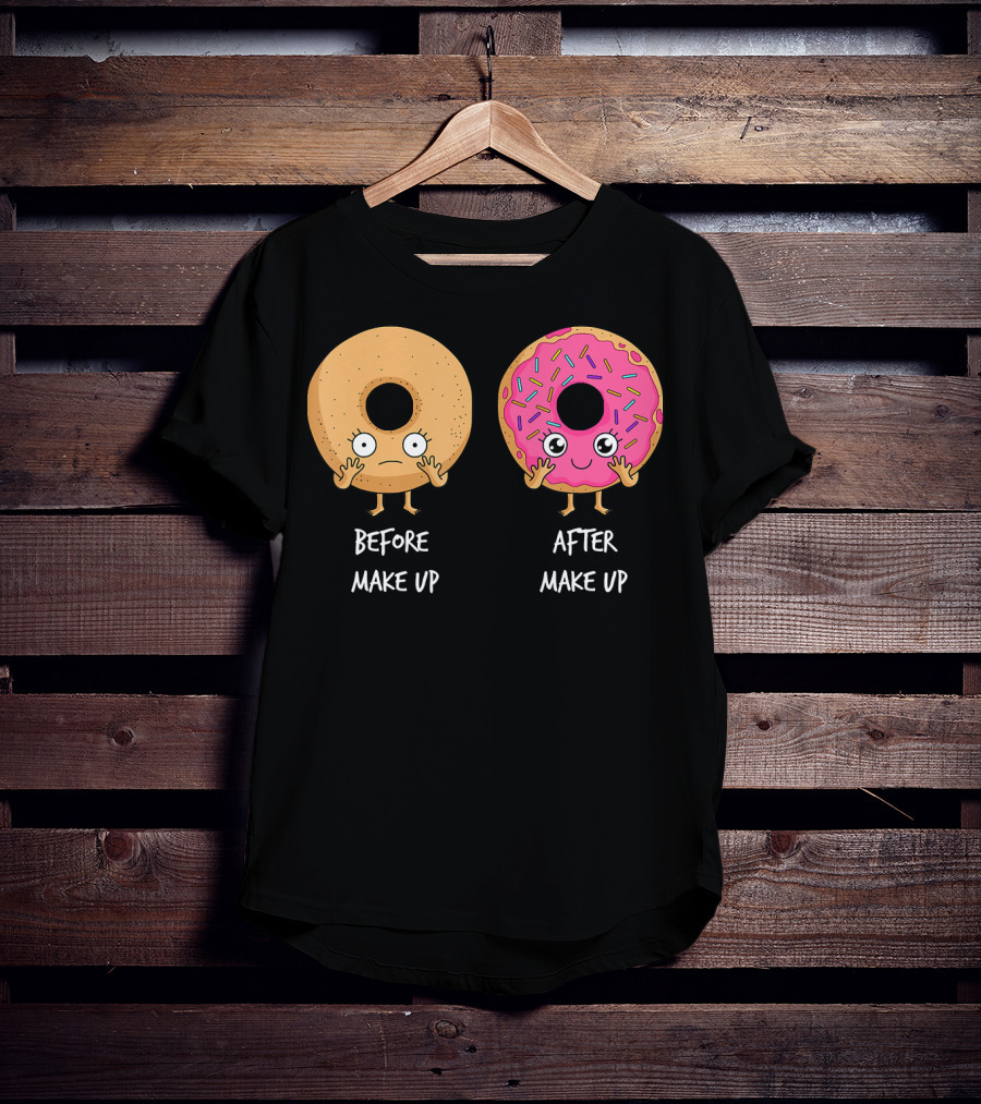 Donut Transformation Before After Makeup With Sprinkles T-Shirt