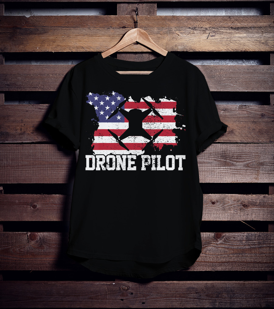 Drone Pilot American Flag USA T-Shirt