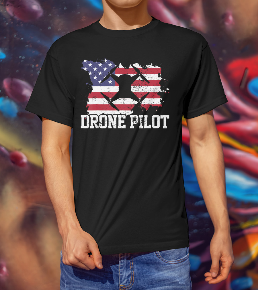 Drone Pilot American Flag USA T-Shirt