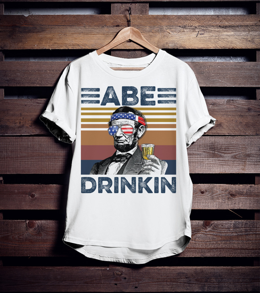 Abe Drinkin Abraham Lincoln Vintage USA Flag T-Shirt