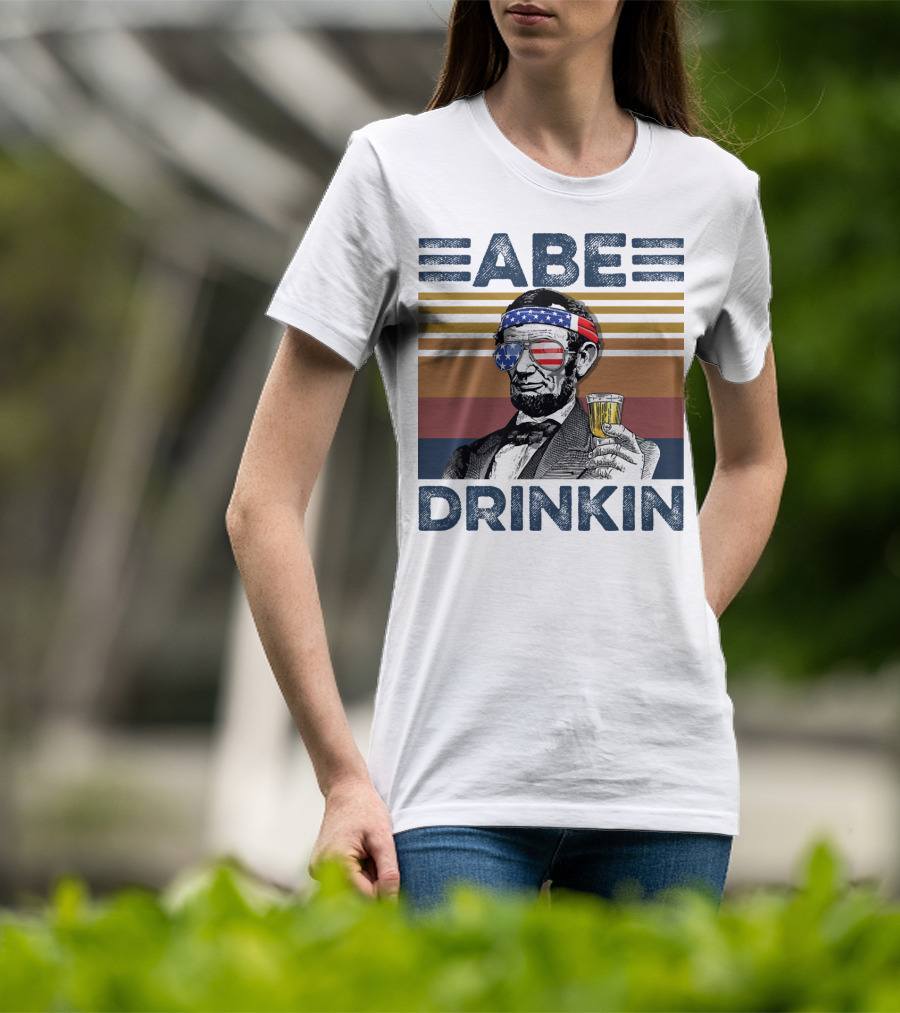 Abe Drinkin Abraham Lincoln Vintage USA Flag T-Shirt