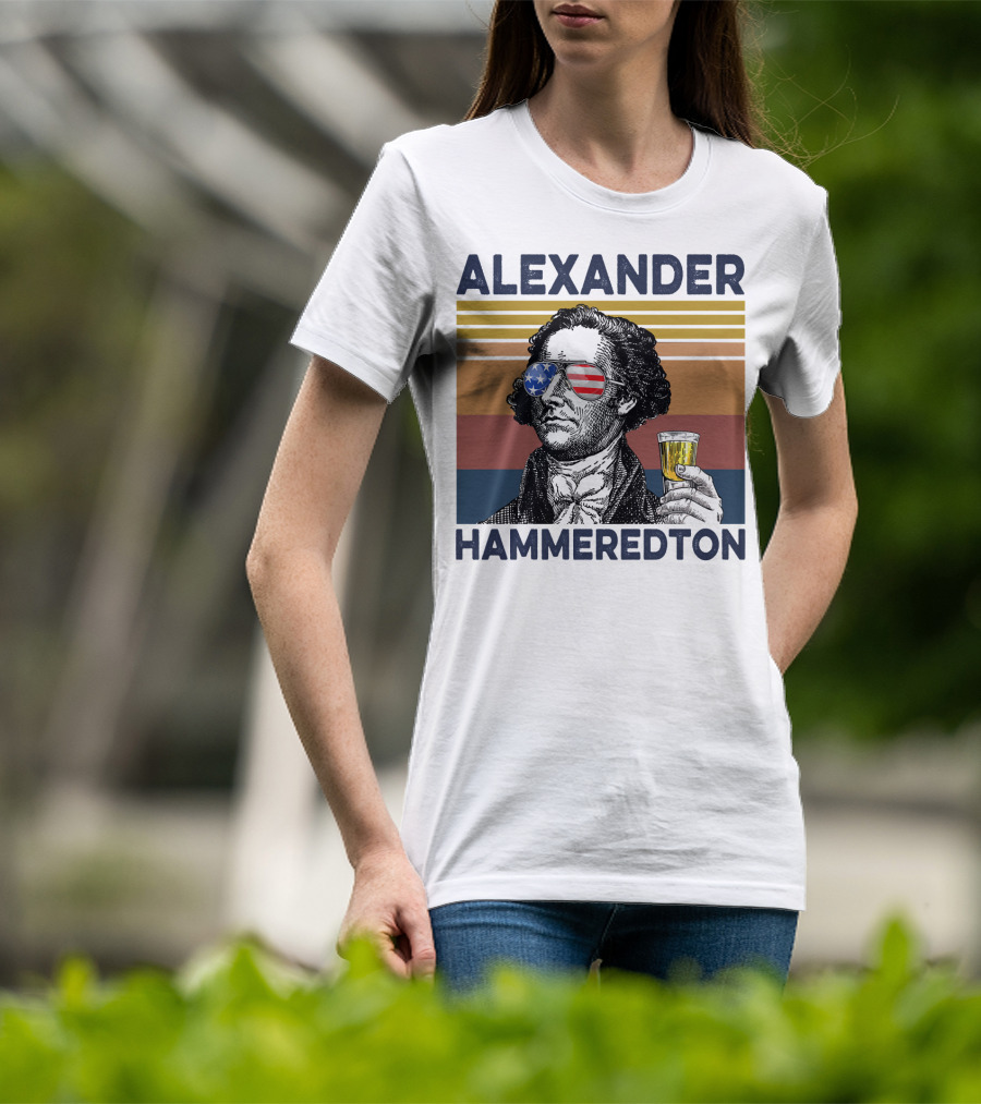 Alexander Hammeredton USA Vintage Drink Patriotic Sunglasses T-Shirt