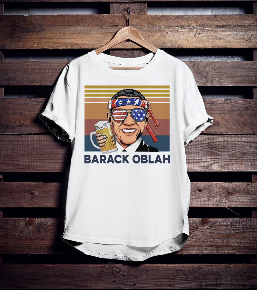 Barack Obama Oblah Drink Vintage USA Flag Headband And Stars Stripes Shades With Beer Mug T-Shirt