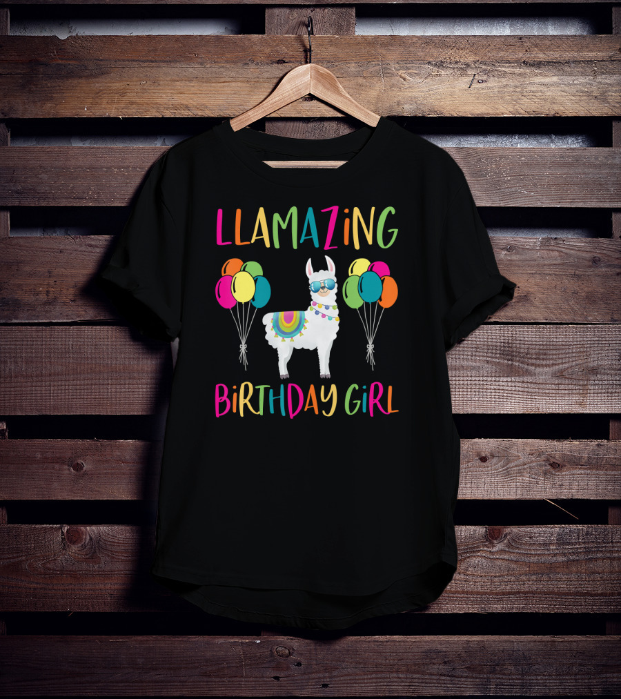 Llamazing Birthday Girl Llama Party With Balloons T-Shirt