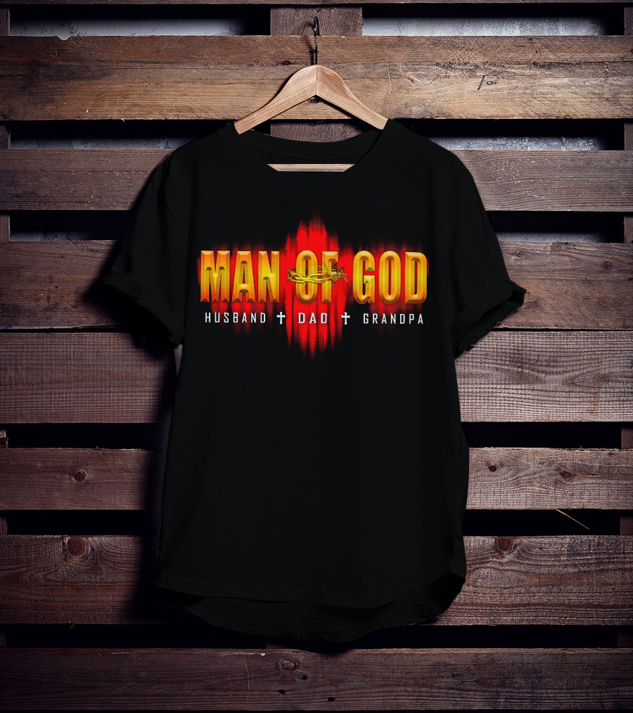 Man Of God Husband Dad Grandpa Cross Crown T-Shirt