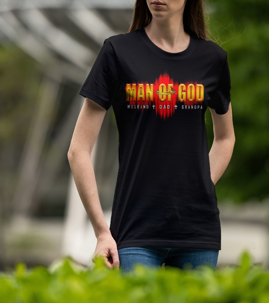 Man Of God Husband Dad Grandpa Cross Crown T-Shirt