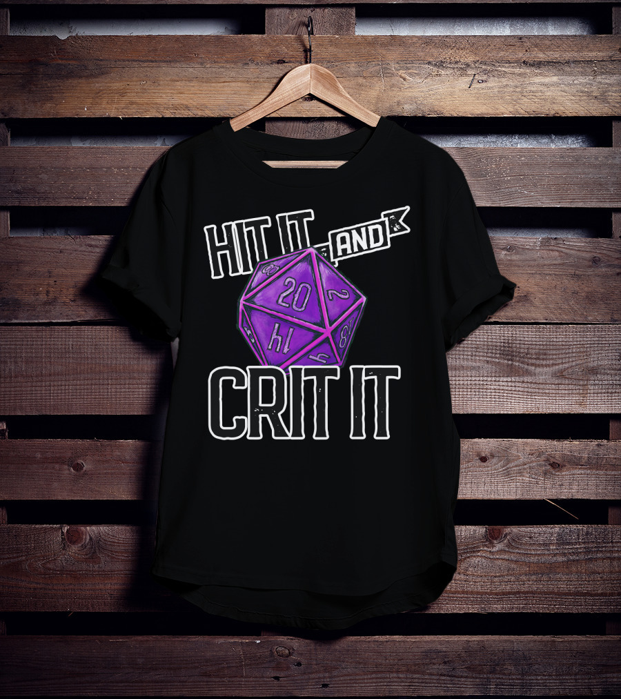 Hit It And Crit It Regal Purple D20 20-Sided Dice DnD T-Shirt