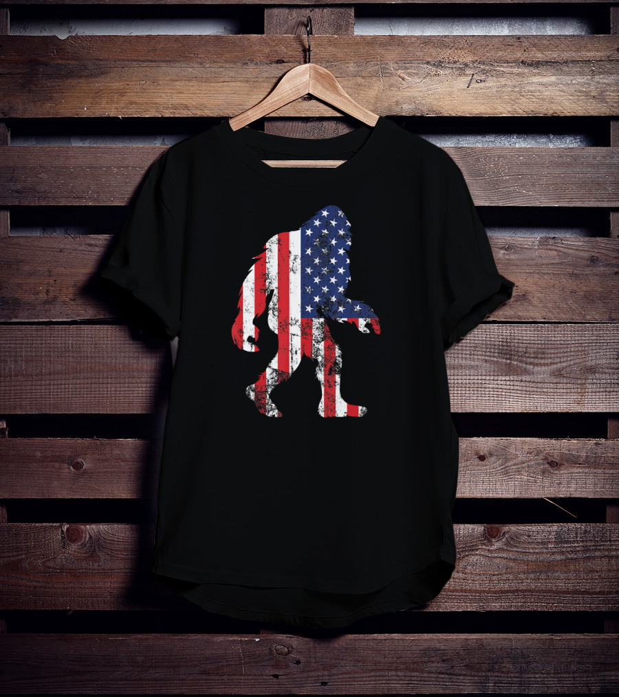 Patriotic Bigfoot Silhouette With American Flag Colors T-Shirt
