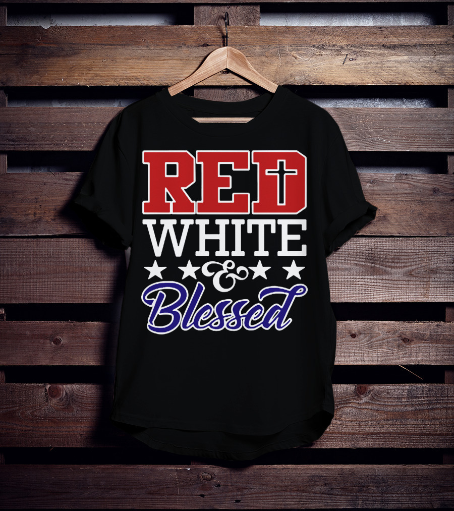 Red White Blessed Patriot Cross Stars T-Shirt